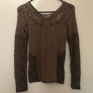 Free People Open Cutouts Back Brown Lace Top